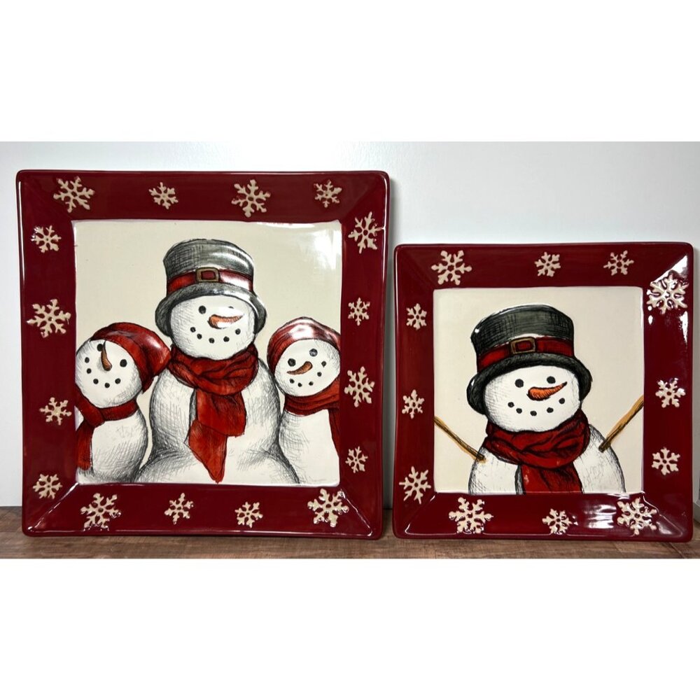 2 St. Nicholas Square Yuletide Snowman Ceramic Decorative Plates